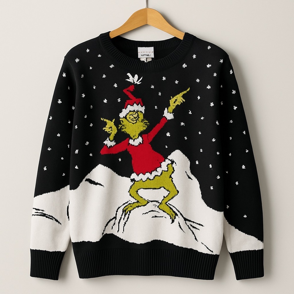 Dr. Seuss Black Grinch Crewneck Sweater